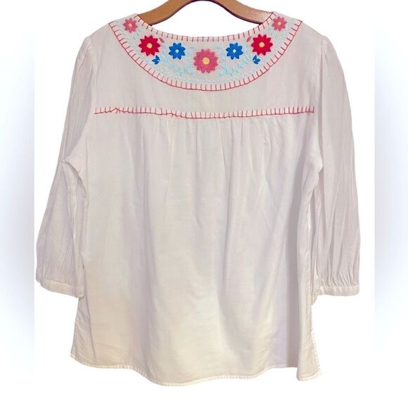 Annie Griffin Sz M White Boho Peasant Embroidered Floral Relaxed Flowy Blouse - Picture 2 of 7
